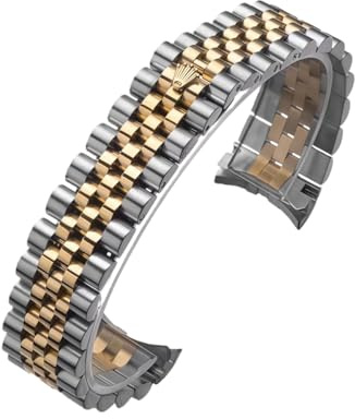 ROUREOX Fascia Orologio Metallo 13mm 17mm 20mm 21mm Estremità Curve, Bracciale Acciaio Inox Chiusura Scomparsa per Rolex Oyster Perpetual Datejust-Argento+Oro 20mm
