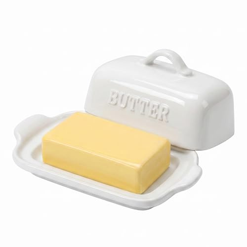 ADIVEE Porcelain Butter Dish with Lid for 250g Butter Block | White Butter Storage Container for Kitchen Counter, Butter Holder, Gift for Mother’s Day, Housewarmings and Christmas.
