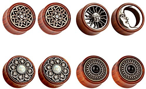 TBOSEN 8 st sol måne ekologiskt trä sadel öronproppar tunnlar stretching punk piercing expanders set