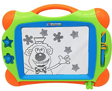 alldoro 68500 Magnettafel für Kinder mit schwarz/weiß Display, Zaubertafel mit Schieber, Stift und Stempeln