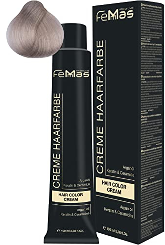 FemMas Haarfarbe Hell Lichtblond Asch 10.1 I Creme Haarfarbe mit Arganöl, Keratin & Ceramiden I Als dauerhafte Haarfärbung oder Tönung für strahlende, haltbare Farbergebnisse I 100 ml