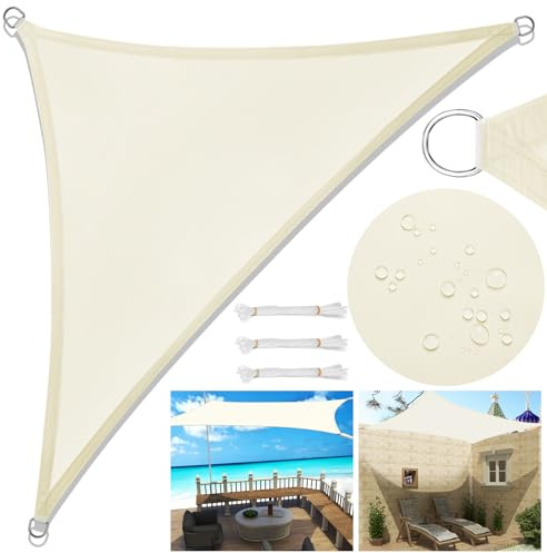 Laneetal Toldo Vela de Sombra triángulo Bloquear UV Transpirable Resistente para jardín Exteriores Poliéster 3,6x3,6x5,1 m Crema