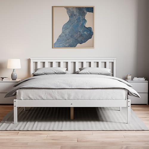 Vida Designs Milan King Low Foot End Bed Frame | White | Solid Pine Wood | 5ft | Under-Bed Storage Space | Easy Assembly | Rustic Design | Bedroom Furniture