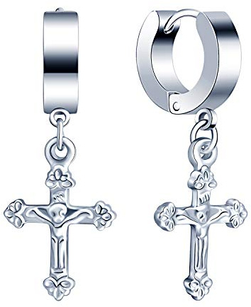 Feilok Edelstahl Charm Herren Ohrstecker Ohrringe Ohrschmuck Ohrhänger Ohrclips Creolen mit Anker Blätter Kreuz Anhänger Silber für Frauen Herren