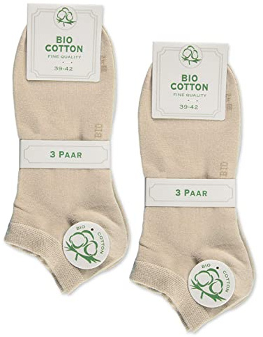 sockenkauf24 6 Paar Sneaker Socken Bio Baumwolle Damen Herren ohne Naht mit Komfortbund WP (Beige 35-38)