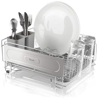 Swan Dish Rack, Rust Resistant Dish Drainer with Anti Slip Feet and Drip Tray, Chrome, SWKA5050N
