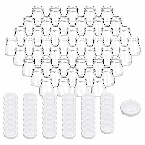 gouveo 48er Set Einmachgläser 50 ml Mini mit Schraub-Deckel Weiss - Mini Vorratsgläser mit Drehverschluss - Runde Marmeladengläschen zum Einkochen, Befüllen, Servieren (EGR050W)