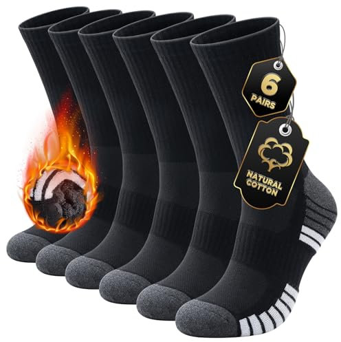 Benirap Mens Socks Breathable Wicking Work Socks Cushion Athletic Casual Crew Outdoor Sports Sock Multipack Performance Hiking Walking Running Trekking(6 Pairs)