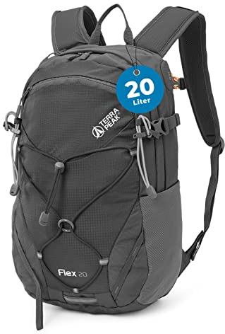 Terra Peak Wanderrucksack 20L Flex 20 Herren Damen grau klein - Outdoor-Rucksack wasserdicht - Rucksack zum Wandern und Camping - mit integriertem Trinksystem und Laptop-Fach - Unisex Daypack