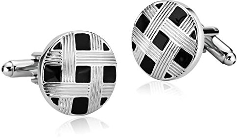 Skcess Edle Manschettenknöpfe Silber Schwarz, Manschettenknöpfe Herren Runden Hemd-Manschettenknöpfe Rostfreier Stahl Geschenke für Herren Und Damen