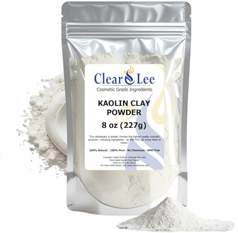 ClearLee Kaolin Clay Cosmetic Grade Powder - 100% Pure Natural Powder - Great For Skin Detox, Rejuvenation, and More - Heal Damaged Skin - DIY Clay Face Mask (8 oz)