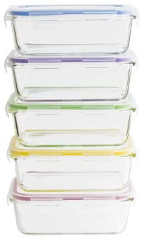 Pebbly Set batchcooking de 5 boites rectangulaires 850 ML | Lot de 5 x 850 ml, Lot de 5 Boîtes Indentifiables avec les Couleurs, Grande Contenance, Conservation et Transport
