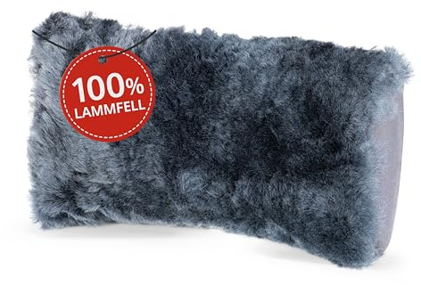 Walser Lammfell Nackenstütze Mila, Auto Nackenkissen aus 100% Lammfell, Nackenkissen Auto, Nackenkissen Reise, Reise Nackenkissen, Travel Pillow, Reisekissen Flugzeug, Flugzeug Kissen anthrazit