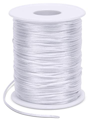 LEREATI Satin Cord 1.5mm x 100m Nylon Cord Bracelet Thread, Rattail Silk Beading Thread Jewellery String for Making Bracelet, Necklace, Chinese Knot, DIY Crafts (White)