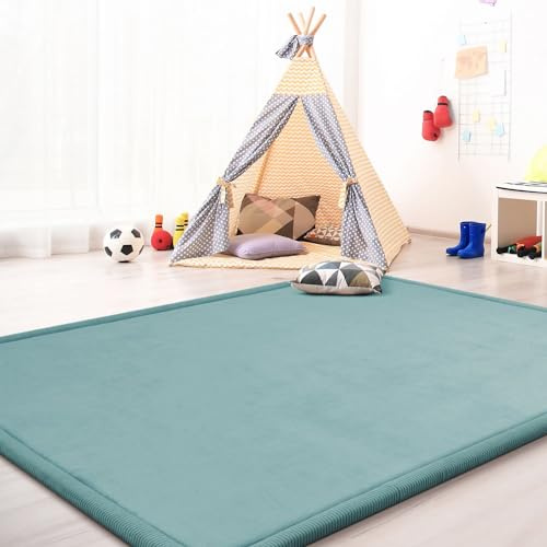 TT Home Krabbelmatte Babyzimmer Teppich Spielmatte Kinder Unifarben rutschfest Flauschig, Farbe: Blau, Größe:120x160 cm