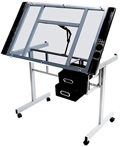 costoffs Draft Art Table Dual Drawers with Adjustable Desktop Black Silver