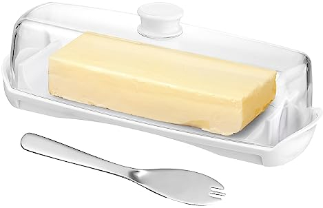 Mantequera Grande con Tapa, Soporte de Caja de Mantequilla de Plástico con Kinfe, Recipiente de Almacenamiento de Mantequilla Cubierto, Soporte de Queso Reutilizable para el(Cubierta transparente)