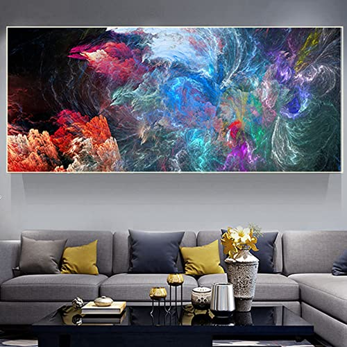 HEHGVCF Abstrakt Leinwandbilder 80x160cm Abstrakt Leinwand Bunte Aurora Bild auf Leinwand Wandbild Kunstdruck Wandbild Wohnzimmer Deko Ohne Rahmen (Bunte B,80x160cm)