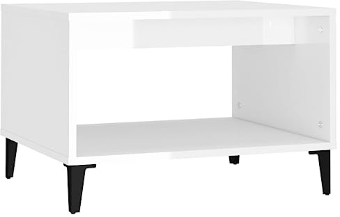 Makastle Couchtisch Kaffeetisch Teetisch mit 1 offenes Fach, Wohnzimmertisch modern Sofatisch Teetisch Akzenttisch Beistelltisch für Wohnzimmer, Hochglanz-Weiß 60x50x40 cm Holzwerkstoff