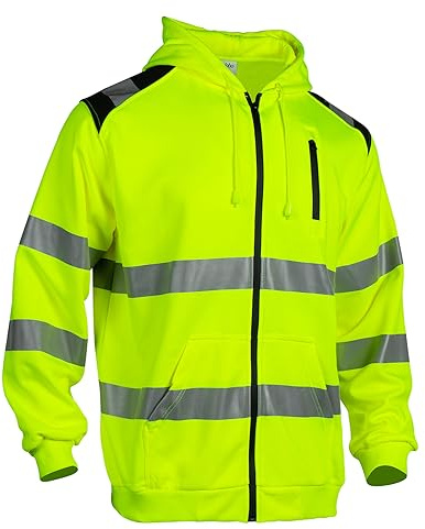 Sicalobo Hi Vis Sweatshirts Reflective Zip Hoodie for Men, Class 3 High Visibility Shirts Long Sleeve Safety Jackets, Yellow, M