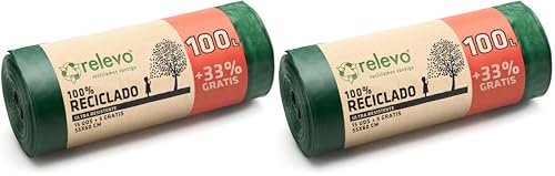 RELEVO 100% Reciclado Bolsas de Basura, Extra Resistentes 100 L, 13 Bolsas (Paquete de 2)