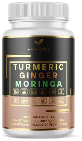 Advanced Turmeric Curcumin 12500mg Ginger 1500mg Moringa 12500mg Boswellia 750mg Saffron 500mg, Joint Care Supplement, Quercetin, Tart Cherry, Ceylon Cinnamon, ONE per Day, 4 Month Supply, Made in UK