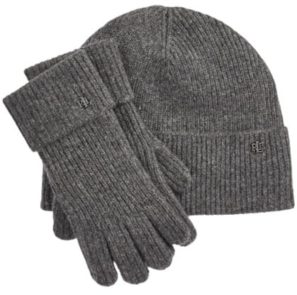 Ralph Lauren Lauren Woll-Kaschmir Mütze & Handschuhe Set, Grau