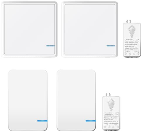 NineLeaf Kit récepteur d'interrupteur sans fil, interrupteur sans fil, Interrupteur d'éclairage intelligent, pour lampe murale, lampe de plafond, ampoule LED,2Interrupteurs mini 2carrés 2Kit récepteur