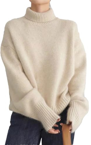 Vsadsau 100% Merino Wool Turtleneck Sweater Women Winter Thicken Fluffy Jumper Long Sleeve Knitted Pullover Milky White M