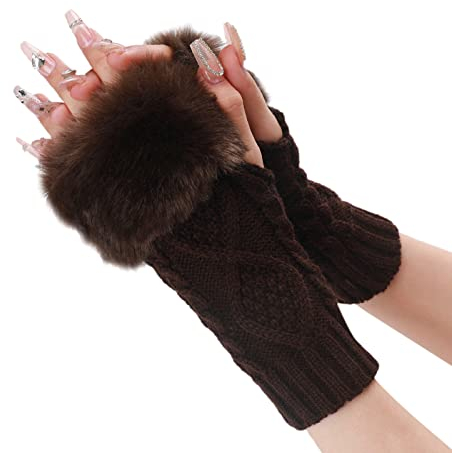 Winter Warme Pulswärmer mit Fingerdaumenloch Fäustling Langarm Fäustlinge Handschuhe Stricken Halb Fingerlose Handstulpen Handgelenkwärmer für Winter
