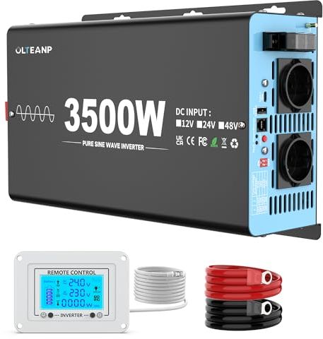 OLTEANP 3500W/7000W Wechselrichter 24v auf 230v Reiner Sinus Spannungswandler Power Inverter mit 2 AC Steckdosen,Type-C&USB Anschlüsse,LCD-Bildschirm-Fernbedienung,Für Wohnmobil Wohnwagen
