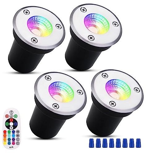 UNbit 4PCS Outdoor Buried Lights - Ground LED Landscape Lights, 3W Outdoor RGB LED Ground Recessed Spotlight, 12V-24V Ground Spot Lights, IP67 Garden Recessed Floor Lamp Spotlights