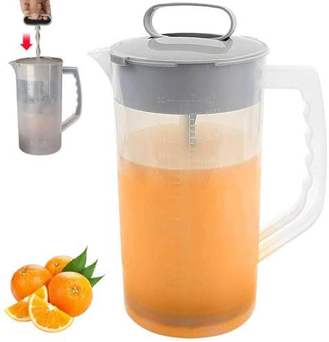 Mixing Pitcher for Drink - 2000 Ml/68 Oz Leak-Proof p-lastic Water Pitcher with Lid, Adjustable Mixer Plunger, Juice Jug, Drink Pitcher for Beverage Powdered Milk