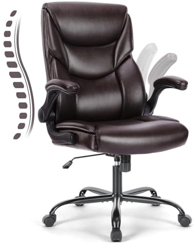 DUMOS Bürostuhl Pu-Leder Chefsessel mit Hochklappbaren Armlehnen Bürostuhle Leder mit Drehbaren Rädern Office Chair Ergonomic Geeignet für Büros Zuhause und Andere Umgebungen