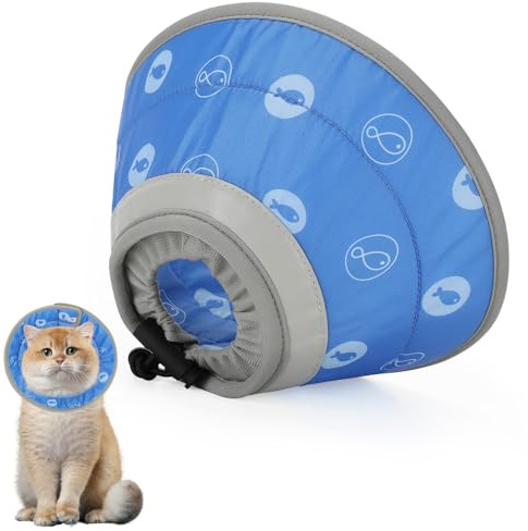 IDOGCHEW Halskrause Katze, Wasserabweisend, Faltbaren Weicher Schutzkragen Katze Katzenkragen, Wiederherstellung Halsband Weich Katze Schutzkragen, Nach Operation und Verletzungen für Katzen (Blau, S)