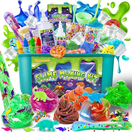 DIY Dinosaurier Schleim Kit, Galaxy Slime Making Kit für Kinder 3-12 | Glow in The Dark Slime, DIY Schleim Kit mit Add-ins, Schaumstoffkugeln, Charms, Glitter, Dinosaurier Geschenk Spielzeug