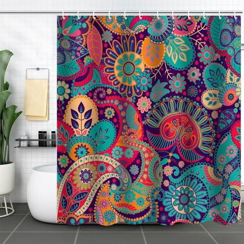 FAIRYGATE Bathroom Curtain Duschvorhang 180x180 Dschungel Bunt Shower Curtains Textil Antischimmel Wasserdicht Natur Duschvorhänge Badewanne Stoff Waschbar mit Haken B8612