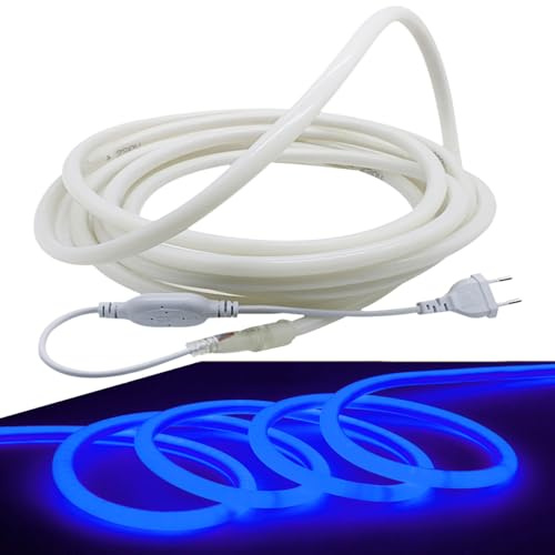 FOLGEMIR 5m Neon Seil Strip Rund, 360° Lumineszenz Blau, LED flexibler Streifen ohne Lichtpunkte, 220V helle 2835 LED Band, IP65 wasserdicht für Garten Party Hochzeit Deko