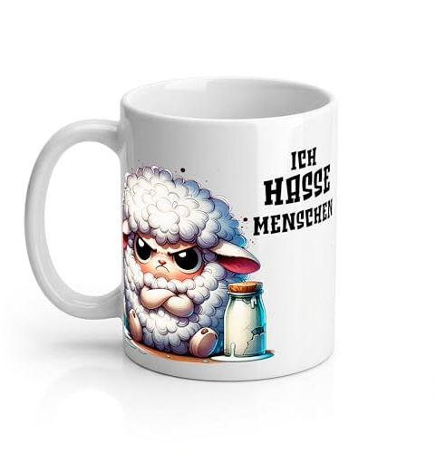 Lustige Schaftasse Ich hasse Menschen Witzige Geschenkidee zu Weihnachten für beste Freundin oder Kollegin Humorvolle Tasse für Kaffee oder Tee Einhornbecher mit Spruch Weihnachtsgeschenk