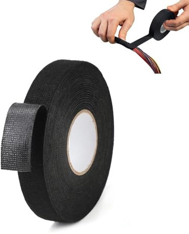 Makloee Adhesive Fabric Cloth Tape, 25Mx19MM Wiring Harness Loom Insulating Tape for Car Motorcycle Vehicles Cable Fixed, Electrical Tapes Adhesive Heat Resistant,Noise Damping Cable Looms Tape