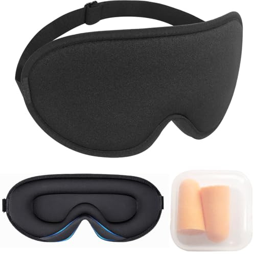 ZEPIQOR Schlafmaske für Frauen und Herren, 2024 Upgrade Speziell für Seitenschläfer Optimiertes und Verbessertes Gummiband, 3D Schlafbrille, 100% lichtblockierende Augenmaske mit Ohrstöpseln für