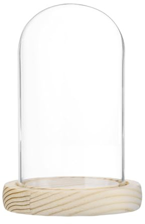 M METERXITY Cloche Glass Dome, 4.7x2.8 Glass Display Case with Wooden Base for DIY Snow Globes/Small Plants/Flowers/Candles/Models/Souvenirs, Tabletop Centerpiece [Wood]
