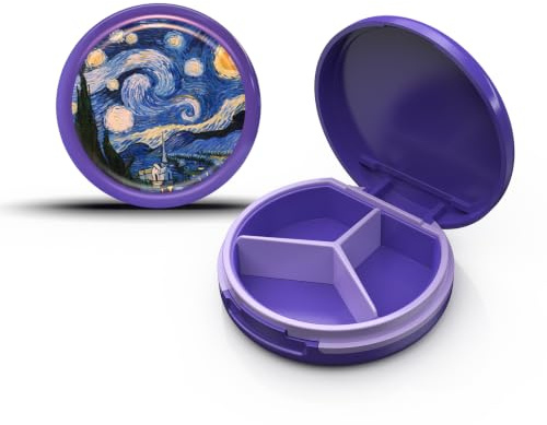 Serfeymi Tablettenbox 3 Fächer Pillendose Wasserdichte Medikamentenbox Pillenbox für Reise & täglichen Fächern für Medikamente,Vitamine, Fischöl,Nahrungsergänzungsmittel - Lila(Sternennacht)