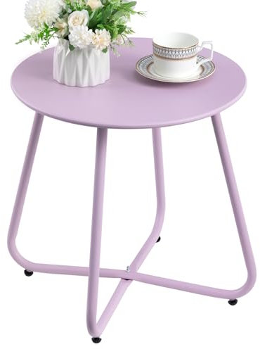 HollyHOME Petite Table Exterieur Tables Jardin & Balcon Ronde Table Basse Tables d'appoint de Patio Metal, Violet Clair