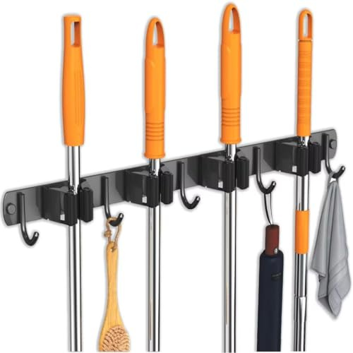 EGS TIDY TOOL: Portascope da Parete Nero Cromato 3 Porte, 4 Supporti e 5 Ganci - Appendibile Organizza Scope