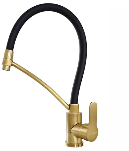 KOPYFANTAP Robinet de Cuisine Flexible Silicone Noir en Laiton Antique | Mitigeur Mélangeur Monocommande Évier avec Support, Pivotant à 360°, Eau Chaude et Froide, Cartouche Céramique pour Cuisine