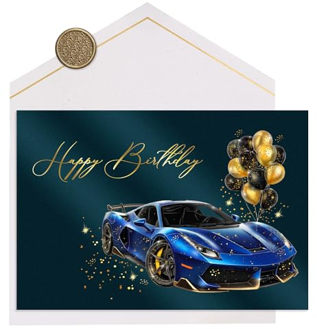 Joli Coon Premium Geburtstagskarte STARDUST Supercar, mit FinePaper Kuvert | 350g Perlmuttpapier mit Schimmereffekt, weiße Innenseite, selbstklebendes Wachssiegel, für persönliche Geburtstagswünsche
