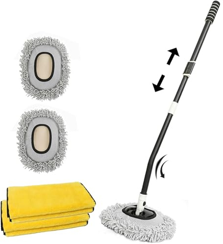 21° Curved Car Wash Brush Kit with 51'' Telescopic Long Handle, Upgrade Car Cleaning Brush with Replaceable Microfiber Mop Head and Wash Towel, Auto Cleaning Tool Kit for Cars RV SUV Truck Window