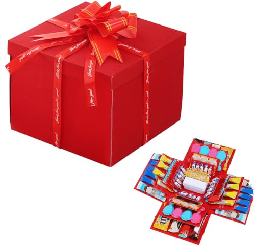 Explosionsbox,Überraschung Box Mit Klebeband Und Band,Geschenkbox für Süßigkeiten,DIY Handgemachte Überraschung Box Für Valentinstagsgeschenke, Geburtstag, Hochzeitstag (Rot)