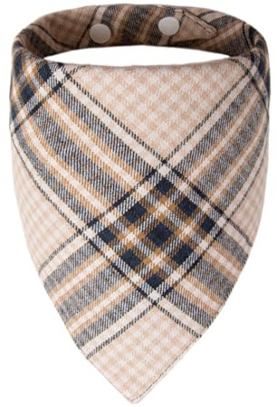 ICEMOOD Hunde Bandana Klassisches Karo Halstuch für Welpen mit verstellbarem Druckknopf, weicher atmungsaktiver Stoff, waschbares Halsaccessoire für Hunde, 3–15 kg, Beige Karo